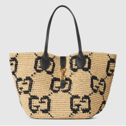 GUCCI Natural and black GG raffia-effect fabric
