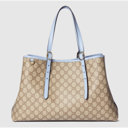 Light blue leather trim GG Emblem large tote bag