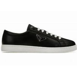 PRADA Brushed Sneakers Leather Black White