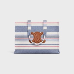 Large Cabas Thais in STRIPED TEXTILE AND CALFSKIN