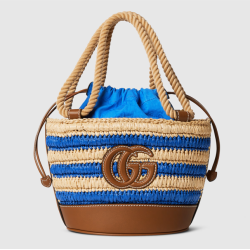 Blue and natural striped raffia effect viscose