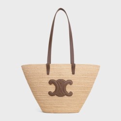 MEDIUM SUPPLE CELINE CLASSIC PANIER in Raffia and calfskin