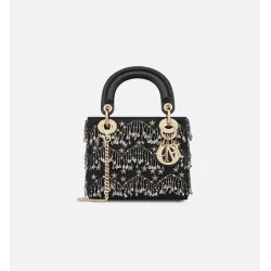 Black Satin Embroidered with Fringe in White Resin Pearls