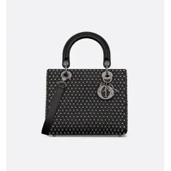 Black Calfskin with Fishnet Embroidery in Metal Beads