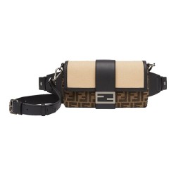 FENDI Baguette Cow Leather Baguette Bag Fanny Pack Sling Bag Shoulder Bag Crossbody Bag Men's Brown Beige