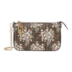 FENDI Baguette Polyurethane One Shoulder Crossbody Clutches Women's Brown