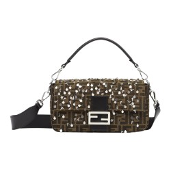 FENDI Baguette Calfskin With Spandex And Cotton Shoulder Bag Crossbody Bag Handbag Regular Men's Brown