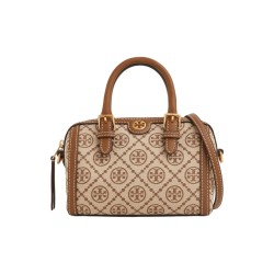 TORY BURCH Monogram Fabric With Leather Hazelnut Brown