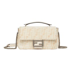FENDI Baguette Nappa Leather Baguette Bag Chain Portable Crossbody Bag Shoulder Bag Medium Size Women's White