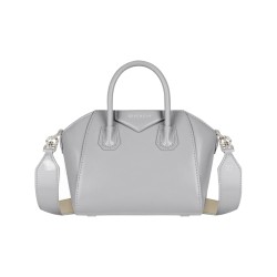 Givenchy Antigona Calfskin Shoulder Bag Light Gray & Natural Beige