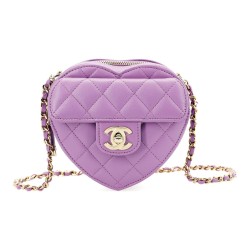 CHANEL Sheepskin Heart Shaped Regular Women's Purple Pink
