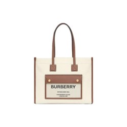Burberry Freya Cotton With Calfskin Tote Bag