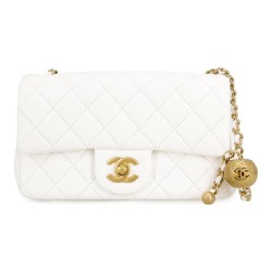 CHANEL Small Classic Flap CF Sheepskin Mouth White