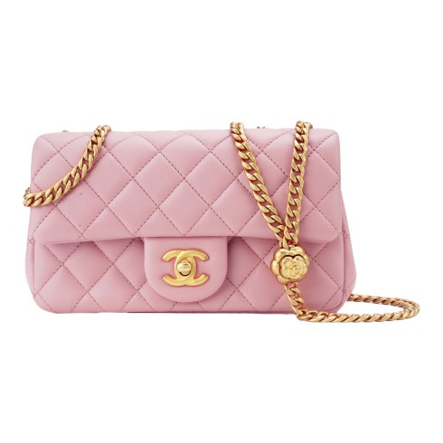 CHANEL Sheepskin Chain Bag Pink