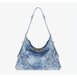 GIVENCHY Medium Voyou bag in washed embroidered denim