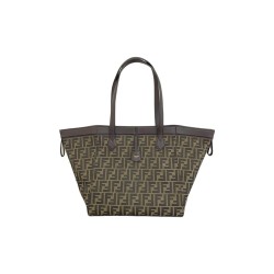 FENDI Polyester With Calfskin Origami Bag Bucket Bag One Shoulder Handbag Brown