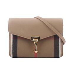 Burberry Canvas With Leather Crossbody Bag Unisex Camel