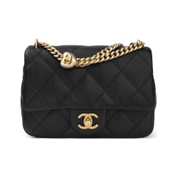 CHANEL Beaded Cow Leather Square Chubby Black
