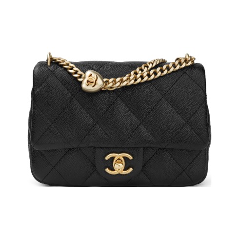 CHANEL Beaded Cow Leather Square Chubby Black