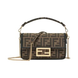 FENDI Baguette Mini Jacquard Ff Fabric Bag Brown