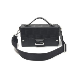 FENDI BaguetteTrunk Calfskin Shoulder Bag Black