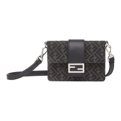 FENDI Baguette Cow Leather Baguette Bag Shoulder Bag Crossbody Bag Mini Men's Gray