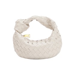 Bottega Veneta Lambskin Croissant Bag Chalk White