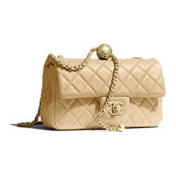 CHANEL Classic Flap CF Small Gold Ball Sheepskin Beige