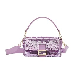 FENDI Baguette Leather Detail Portable Crossbody Bag Shoulder Bag Women's Purple