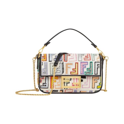 FENDI Baguette With Calfskin Portable Crossbody Bag, Shoulder Bag Mini Women's Multicolor